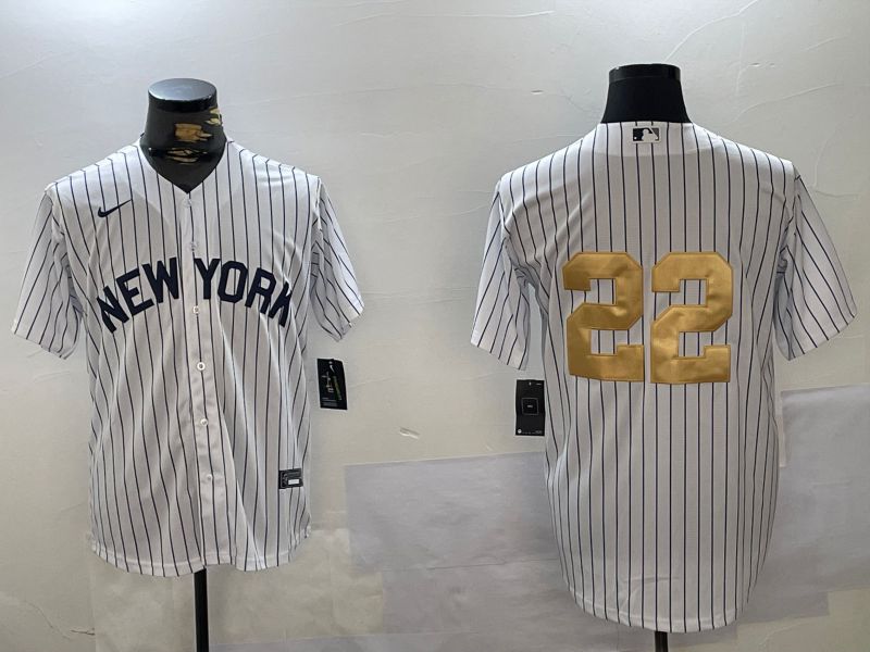 Men New York Yankees 22 No Name White Stripe Fashion Nike 2024 MLB Jersey style 1